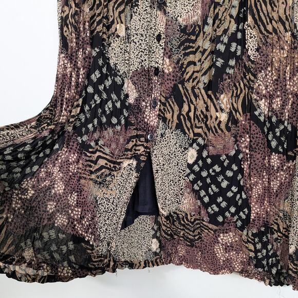 Vintage Nostalgia Maxi Dress S Brown Black Long Sleeve Button Animal Print 90s - Picture 7 of 10